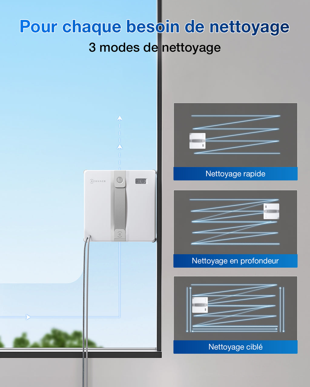 ECOVACS WINBOT MINI Robot Nettoyeur de Vitres - Ultra-Compact, Fin et Puissant, pour Fenêtres Étroites - Gris