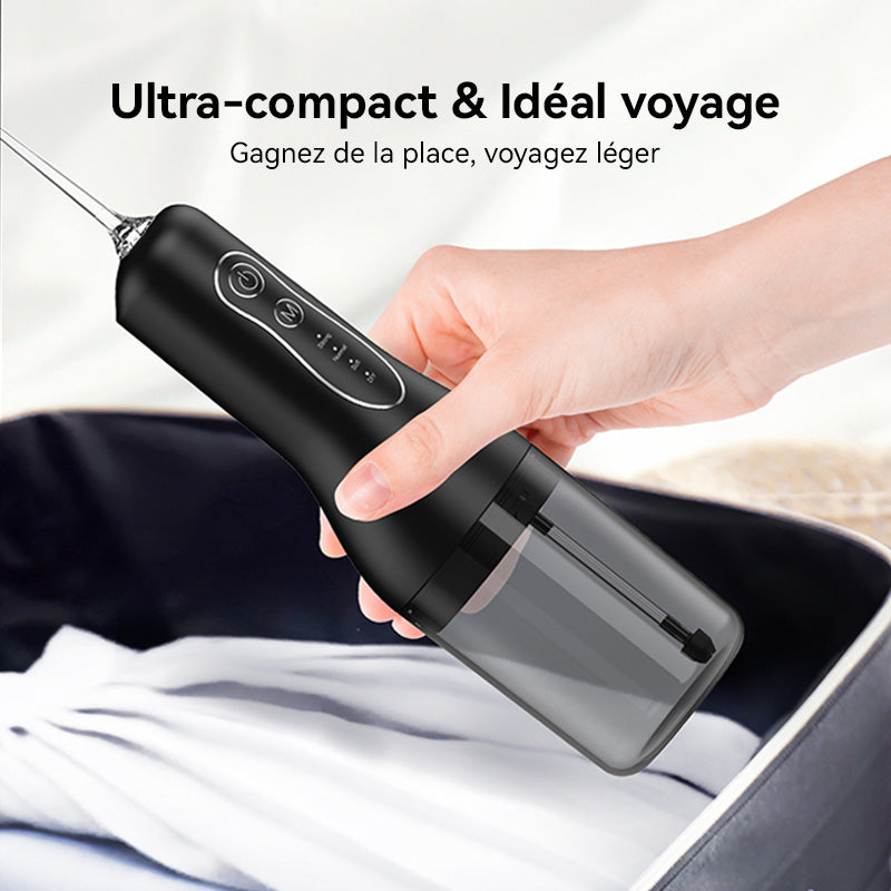 Sunluxy Hydropulseur Dentaire Portable Sans Fil, 140 PSI, Flux d’eau Pulsé Haute Pression, 4 Modes, Réservoir d’eau Amovible 260 ml, Autonomie de 50 Jours