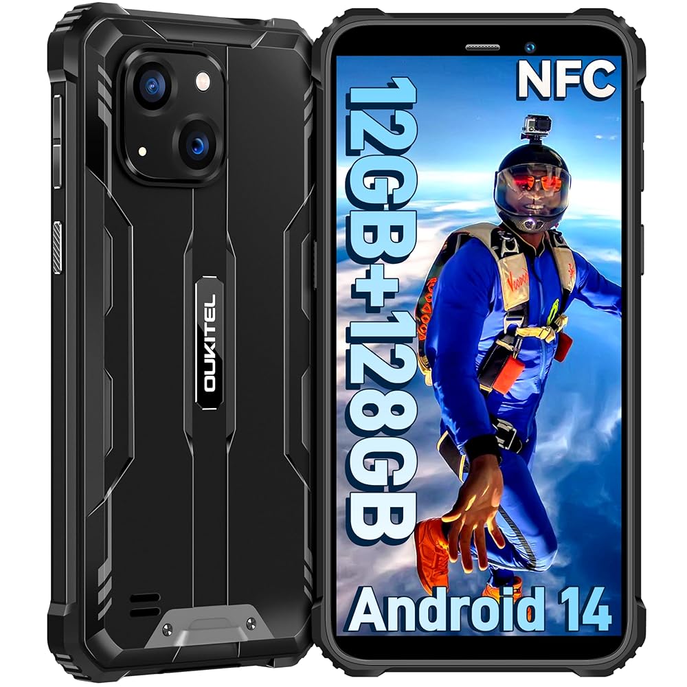 OUKITEL WP32 Android 15 6300 mAh Téléphone Portable Extérieur 12 Go + 128 Go (1 To Extensible) Smartphone Robuste Noir Double SIM, NFC