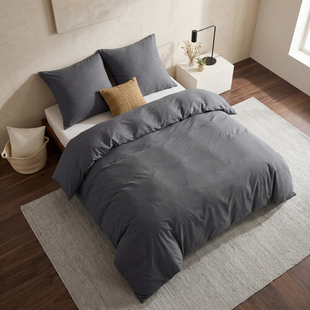 Parure de lit en microfibre avec housse de couette 80 x 80 cm et taie d'oreiller 200 x 200 cm, 90 % polyester, Anthracite