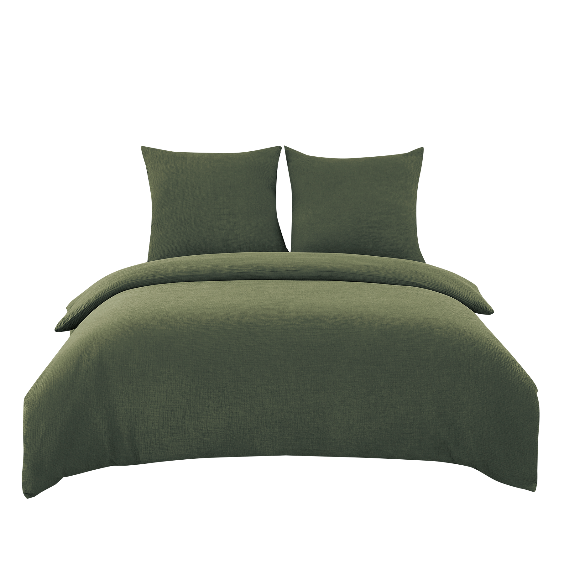 Ensemble housse de couette et taies d'oreiller en double gaze de coton, vert foncé, 140 x 200 cm + 65 x 65 cm x 1