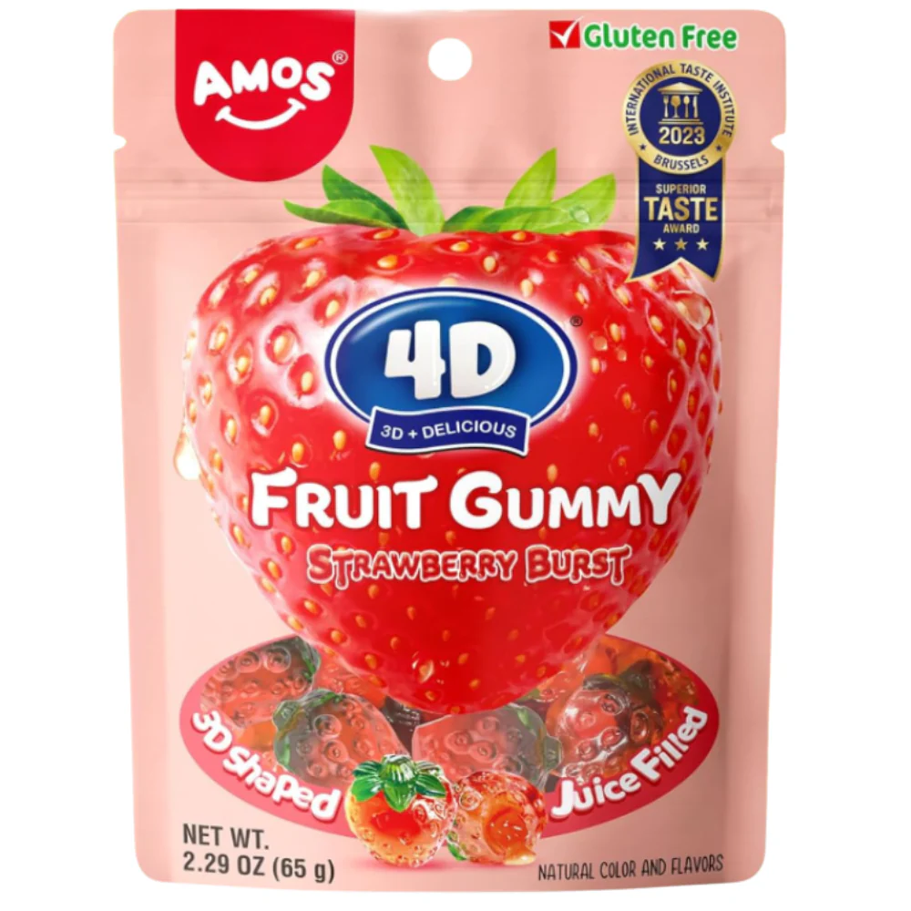 Amos Bonbons gélifiés aux fruits 4D saveur Fraise 65 g