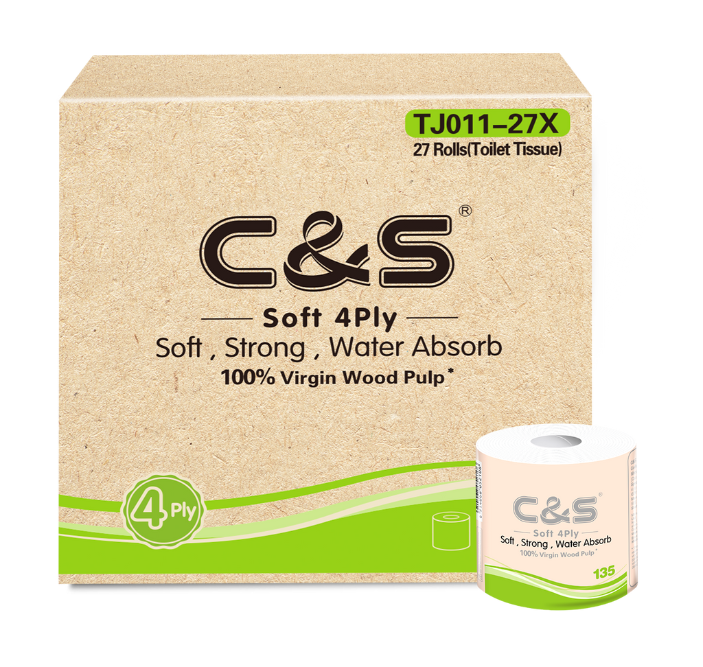 C&S 27 rouleaux de papier toilette 4 épaisseurs en pâte de bois vierge sans parfum - 135 g