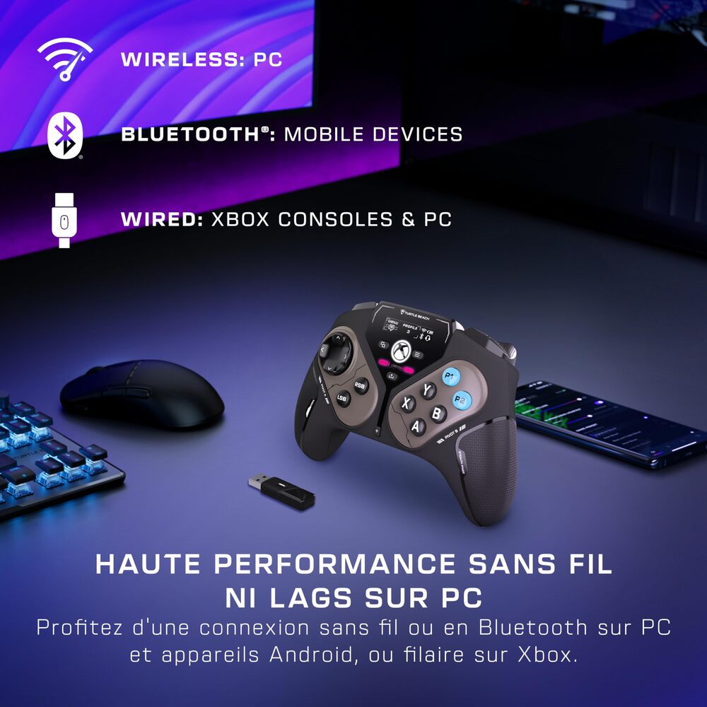 TURTLE BEACH Stealth Pivot Manette Sans Fil 2.4GHz, Bluetooth & Filaire - Modules de Stick de Combat Rotatifs, Joysticks à Effet Hall, Écran de Contrôle, Batterie 20h - Windows 10/11