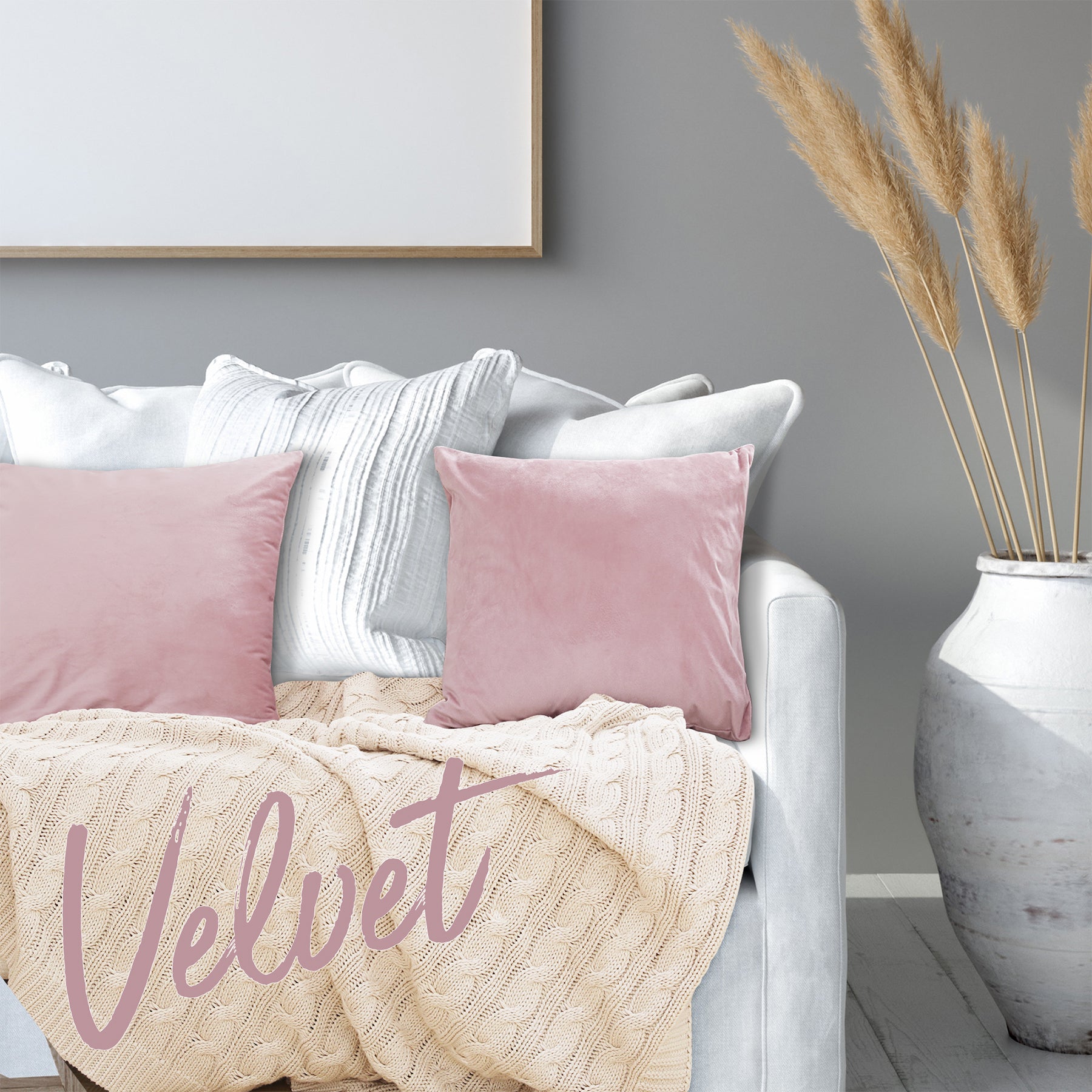 Deconovo Housse de coussin en velours néerlandais, coloris rose, 45 x 45 cm, 1 pièce