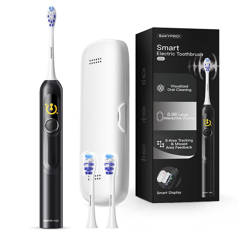 SAKYPRORAL G5S Brosse à dents électrique intelligente avec écran, minuterie et étui de rangement - Noir