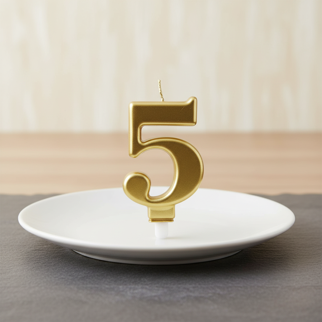 Clairefontaine Bougie chiffre 5 - Doré