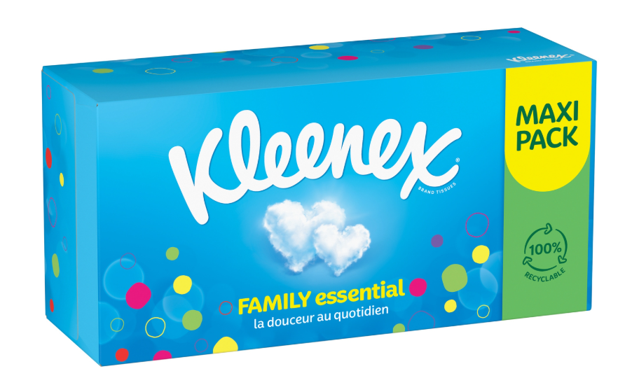 KLEENEX Family Mouchoirs en Papier Format Maxi, 1 Boîte, 128 Mouchoirs
