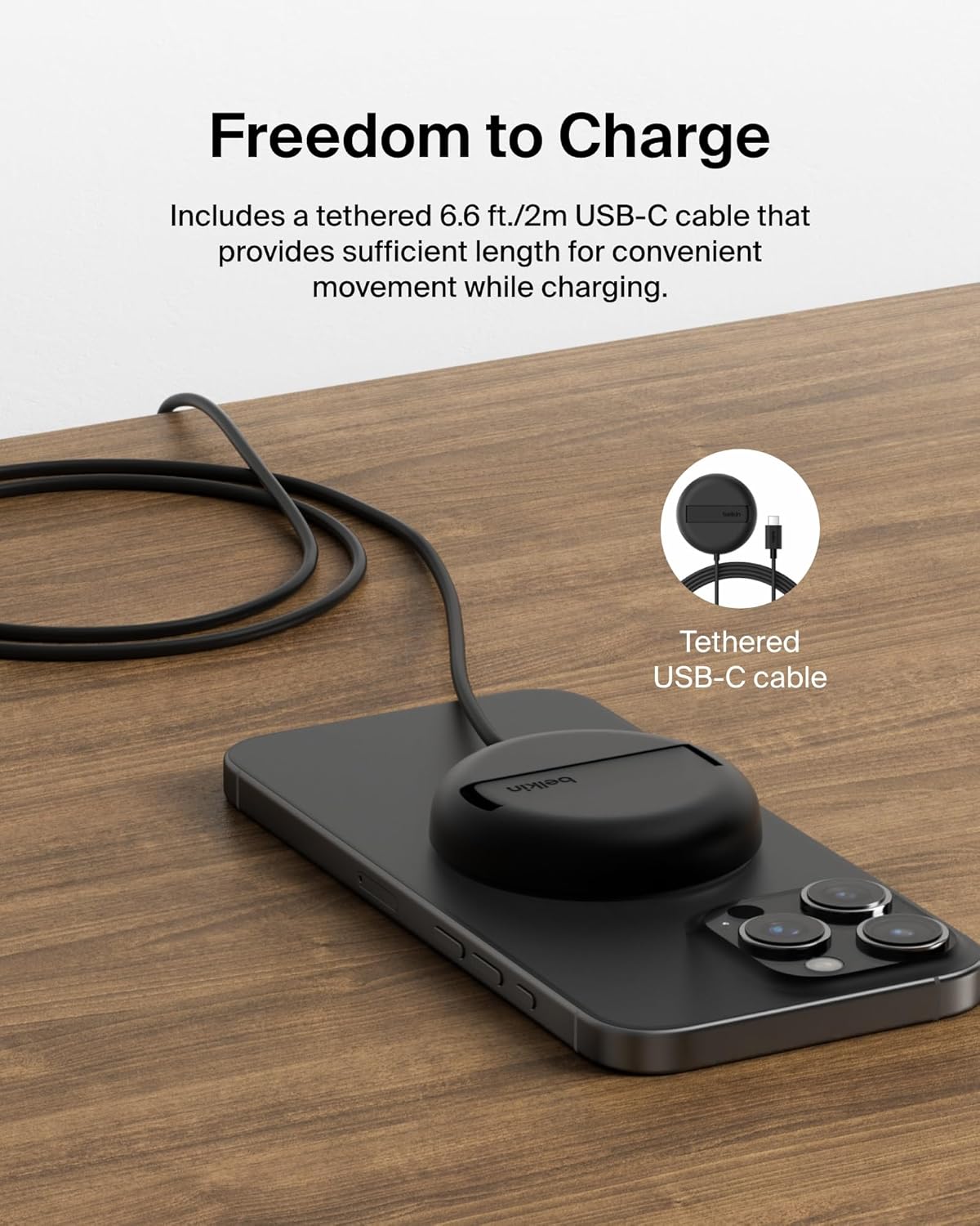 Belkin Station de charge sans fil 15 W certifiée Qi2 et compatible MagSafe - Noir