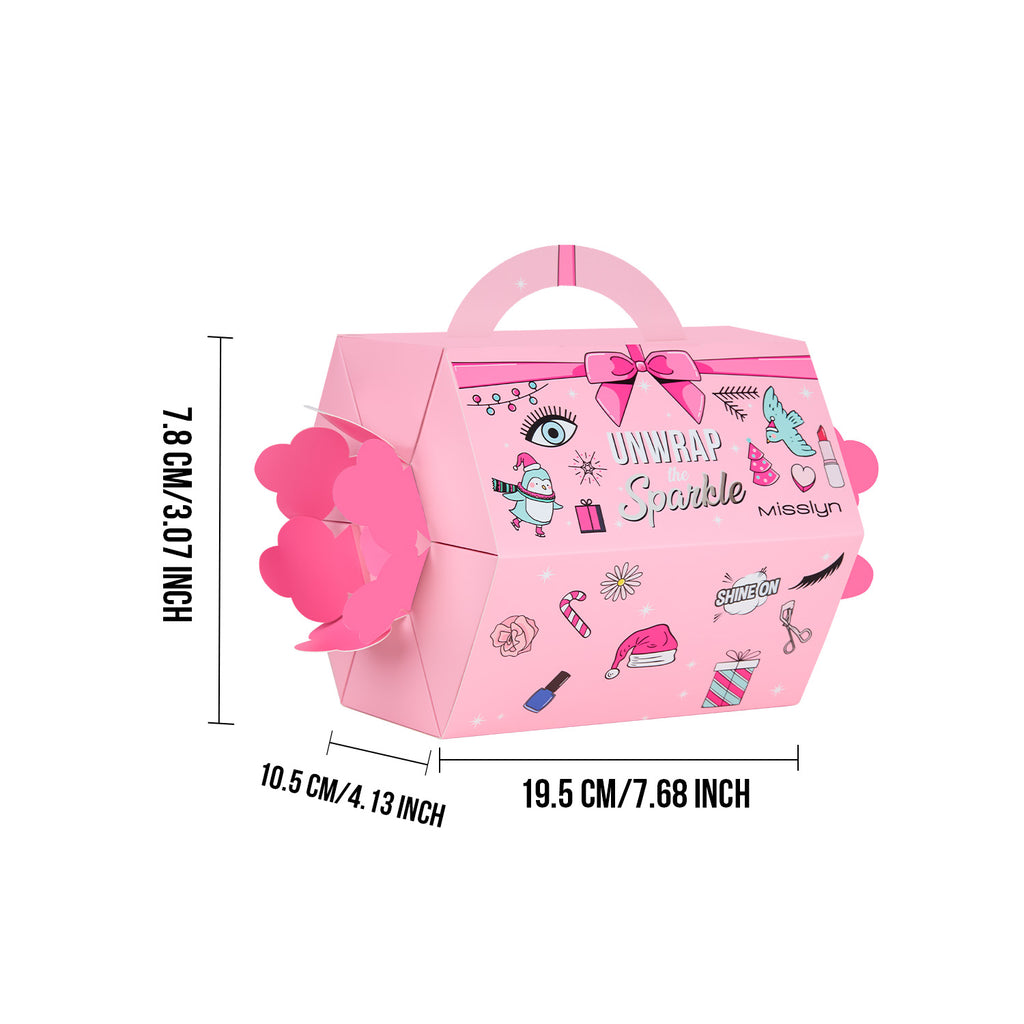 Misslyn Coffret cadeau compte à rebours surprise pétillante, coffret cadeau beauté brillant à déballer, 23 articles comprenant rouges à lèvres, gloss à lèvres, palettes de fards à paupières, maquillage et outils de maquillage