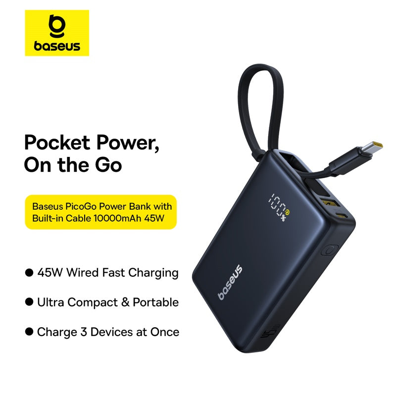 Baseus PicoGo Batterie externe numérique 10000mAh 45 W compatible iPhone 17 - Noir interstellaire