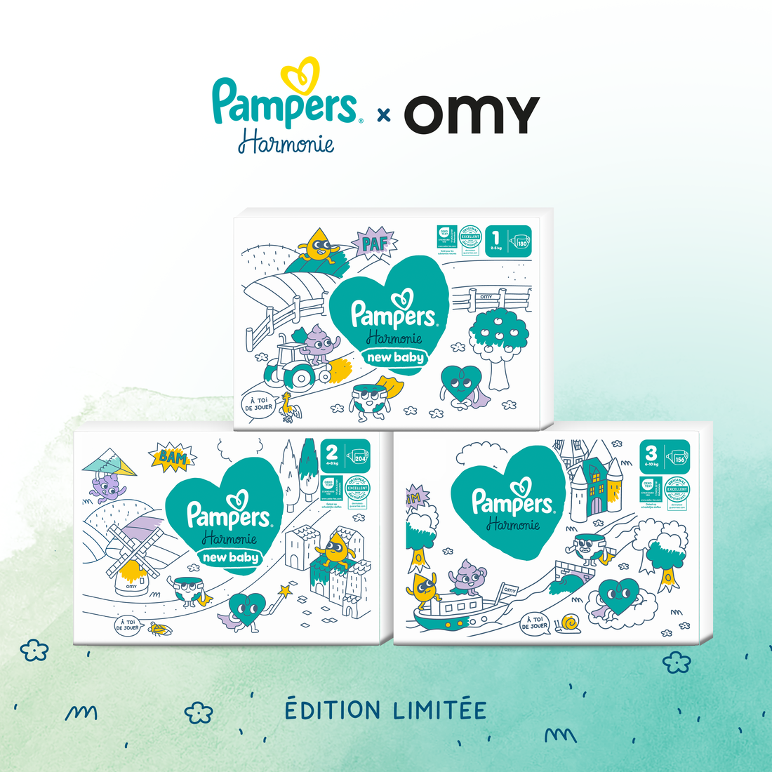 Pampers Harmonie Couches Édition Limitée, Taille 5, 72 Couches, 11kg-16kg, Conçues Pour Les Peaux Les Plus Sensibles, Maxi Economy Pack