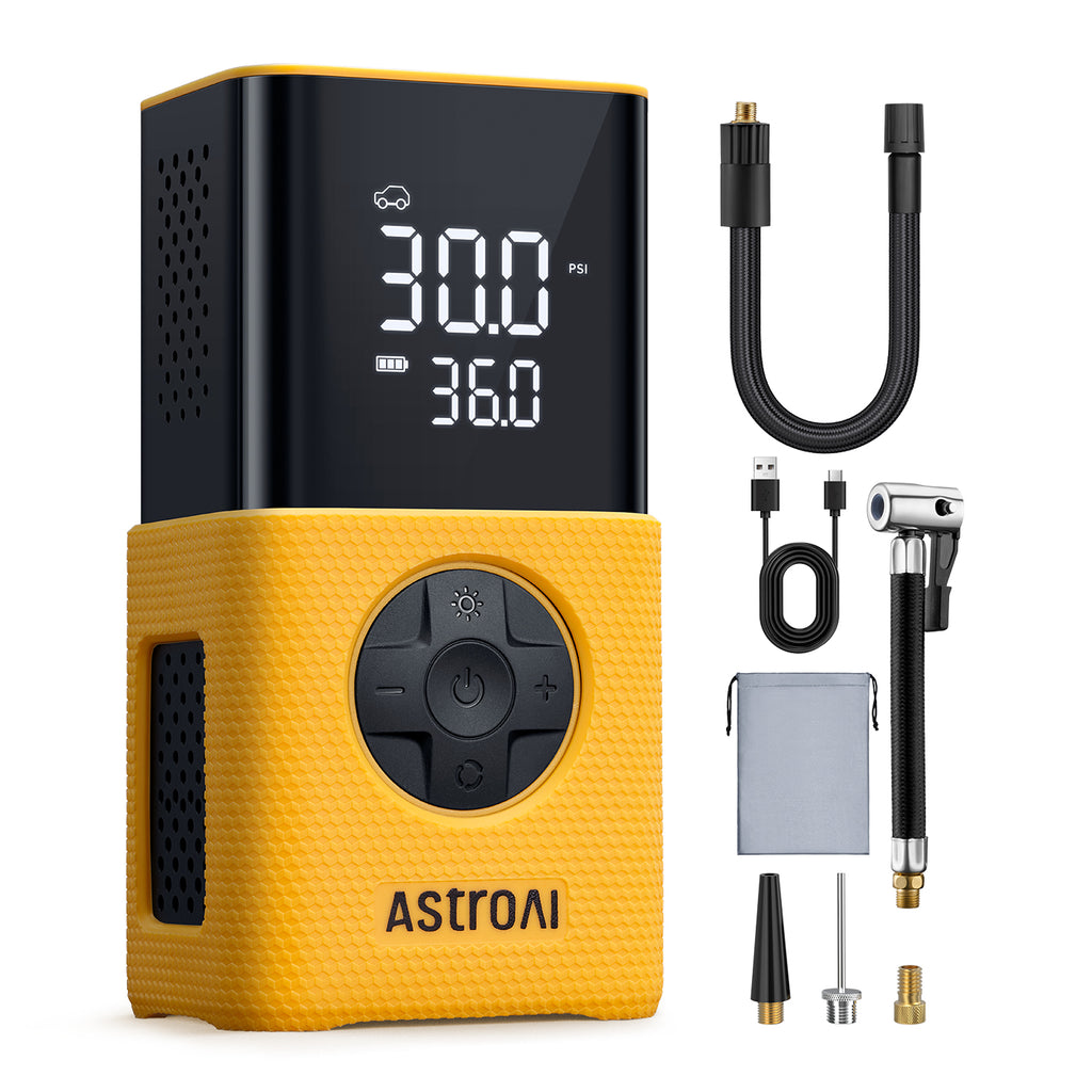 AstroAI L7S Pompe à pneu portable, compresseur d’air sans fil pour vélo, écran numérique à double affichage, pompe à pneu pour voiture 150 PSI, lumières LED