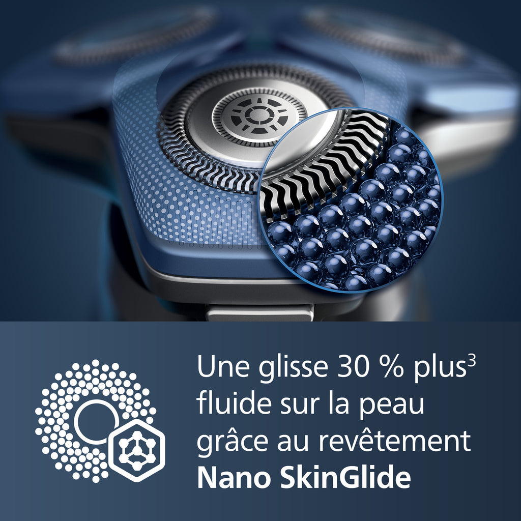 Philips Series 7000 S7887/55 Rasoir électrique avec revêtement Nano SkinGlide, lames SteelPrecision, capteur Motion Control, Quick Clean Pod, tondeuse rétractable - Bleu