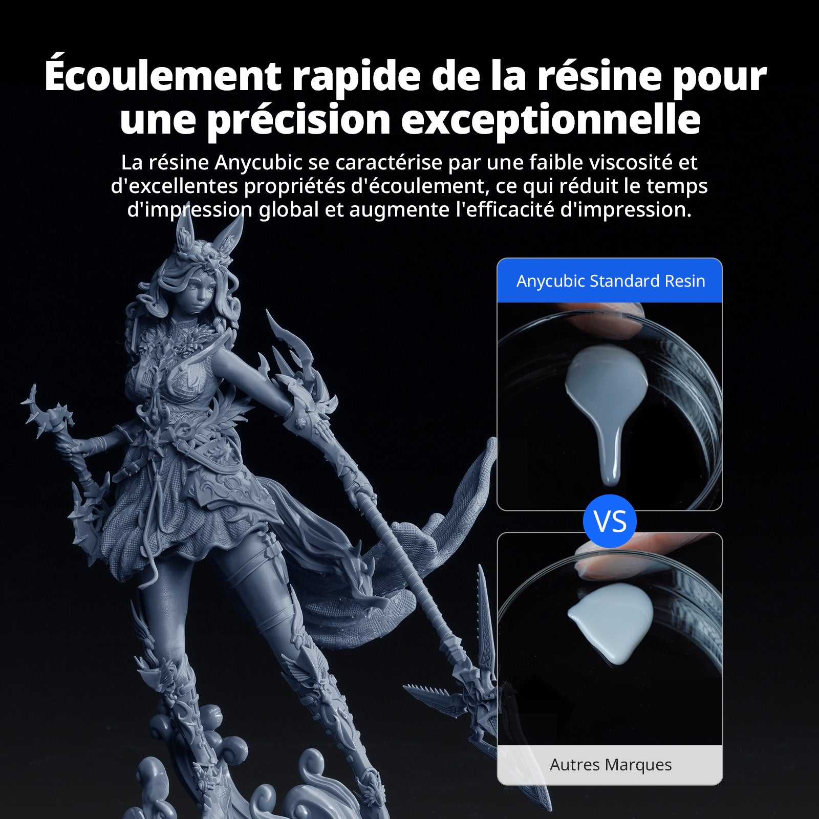 Résine Standard Anycubic 405nm UV à Durcissement Rapide pour Imprimantes 3D LCD/DLP/SLA(HD Gris, 1 kg)