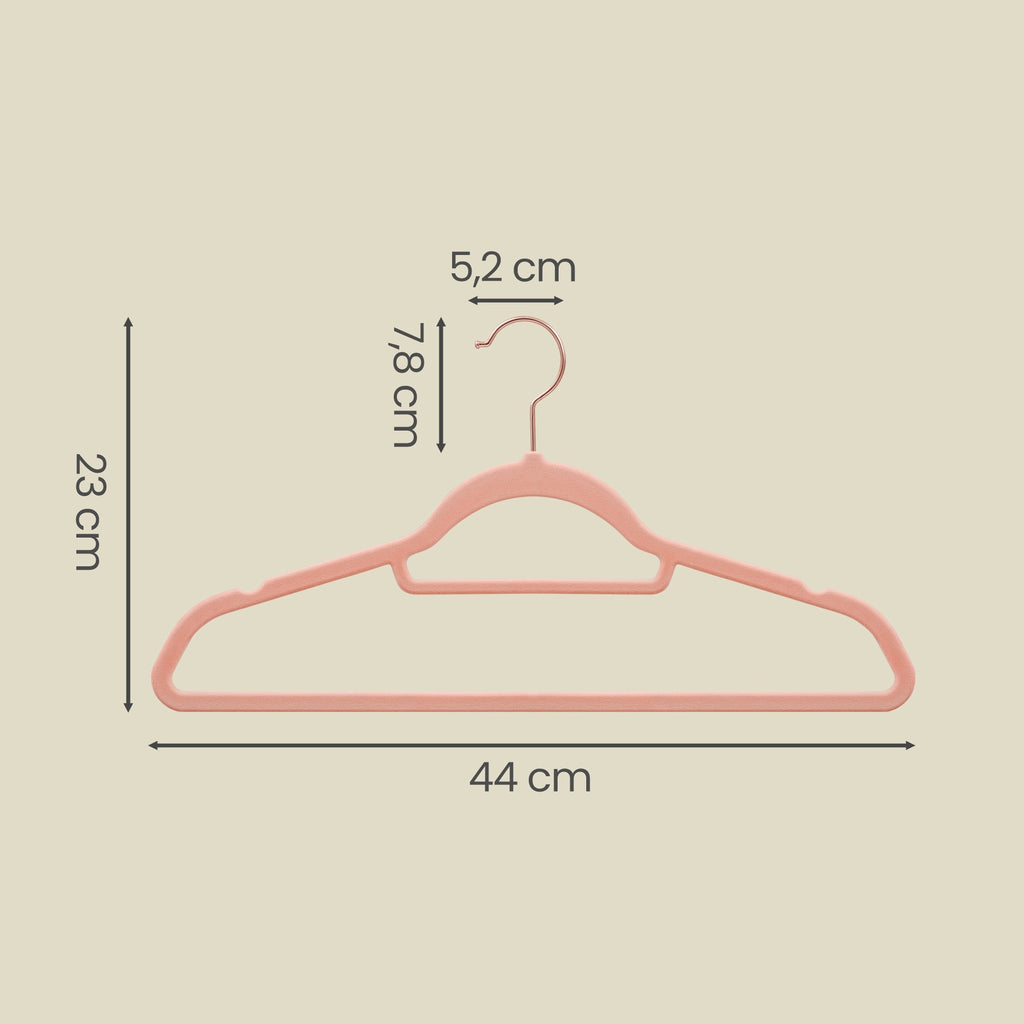 JOYFURNOS Lot de 50 cintres en velours de luxe – Or Rosé & Rose Clair, longueur 43,5 cm, ultra-fin 0,6 cm – antidérapants, gain de place