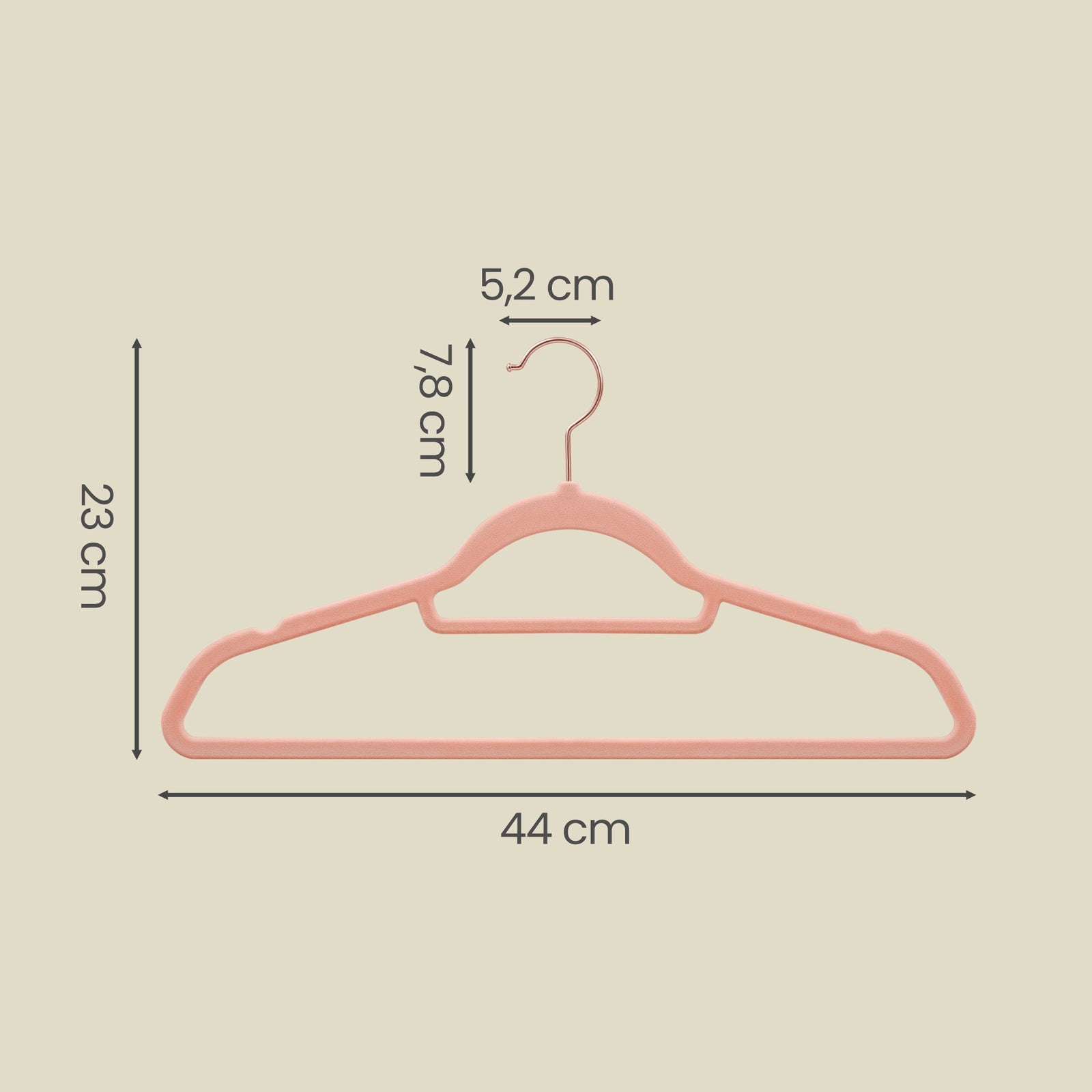 JOYFURNOS Lot de 50 cintres en velours de luxe – Or Rosé & Rose Clair, longueur 43,5 cm, ultra-fin 0,6 cm – antidérapants, gain de place