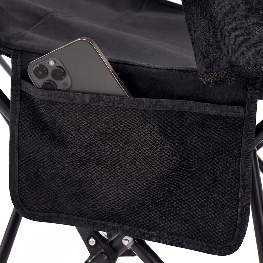 Mobi Garden, Chaise pliante inclinable confortable pour l'extérieur et la maison, Noir, Réglable à plusieurs angles, Assise large de 56 cm, Capacité de charge élevée, Durable et résistante à l'usure