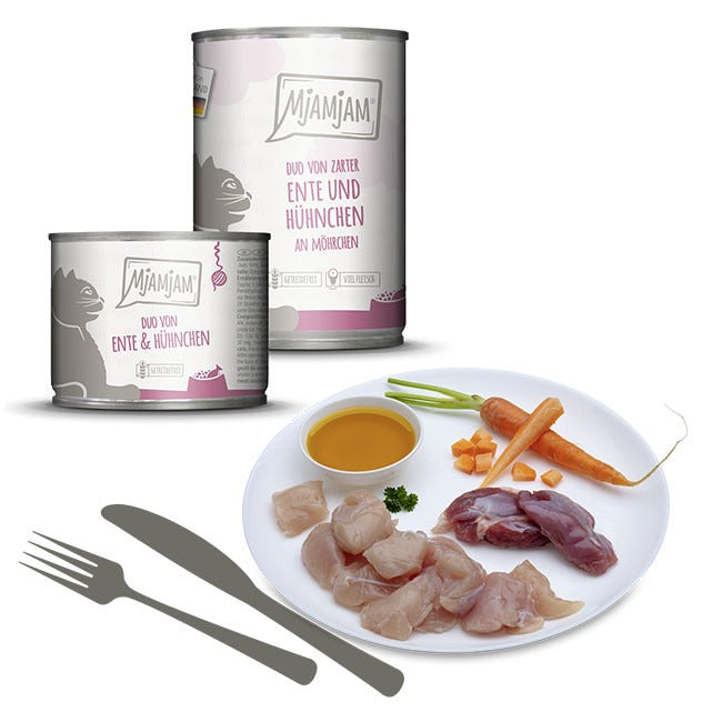[Peut être servi frais pour l'été] MjAMjAM Duo de nourriture humide pour chat poulet canard carotte - 400 g x 6