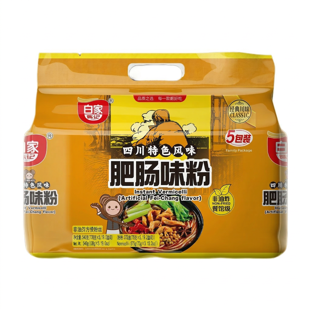 Bai Jia Nouilles saveur tripes de porc épicées, 5 paquets, 540 g