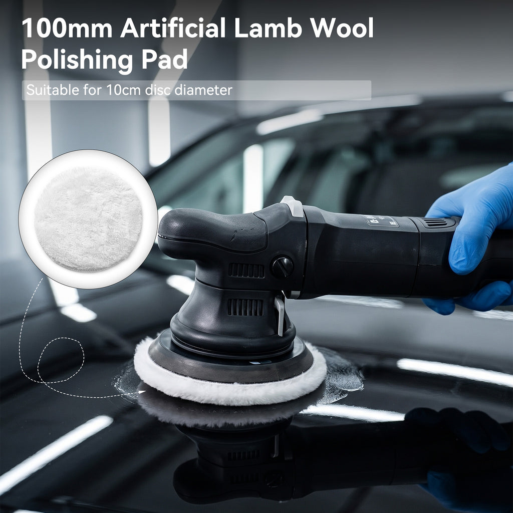 Tampon de polissage en laine synthétique 100 mm avec fixation auto-agrippante, compatible avec ponceuse 10 cm, paquet de 1, parfait pour polissage voiture, phare et sol en liège