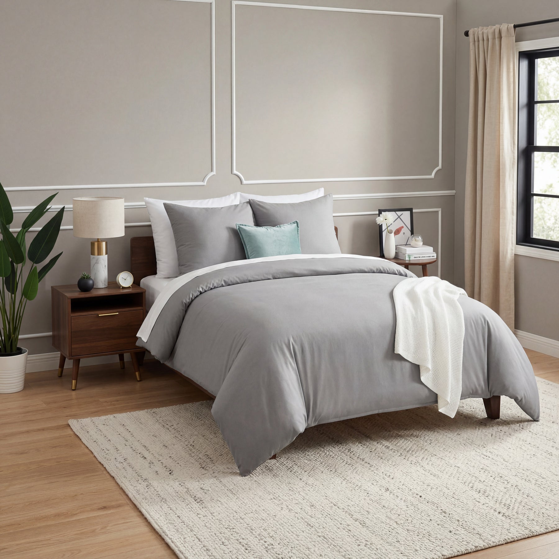 Housse de couette en microfibre avec taie d'oreiller pour lit simple 200 x 200 cm, gris, 90 % polyester