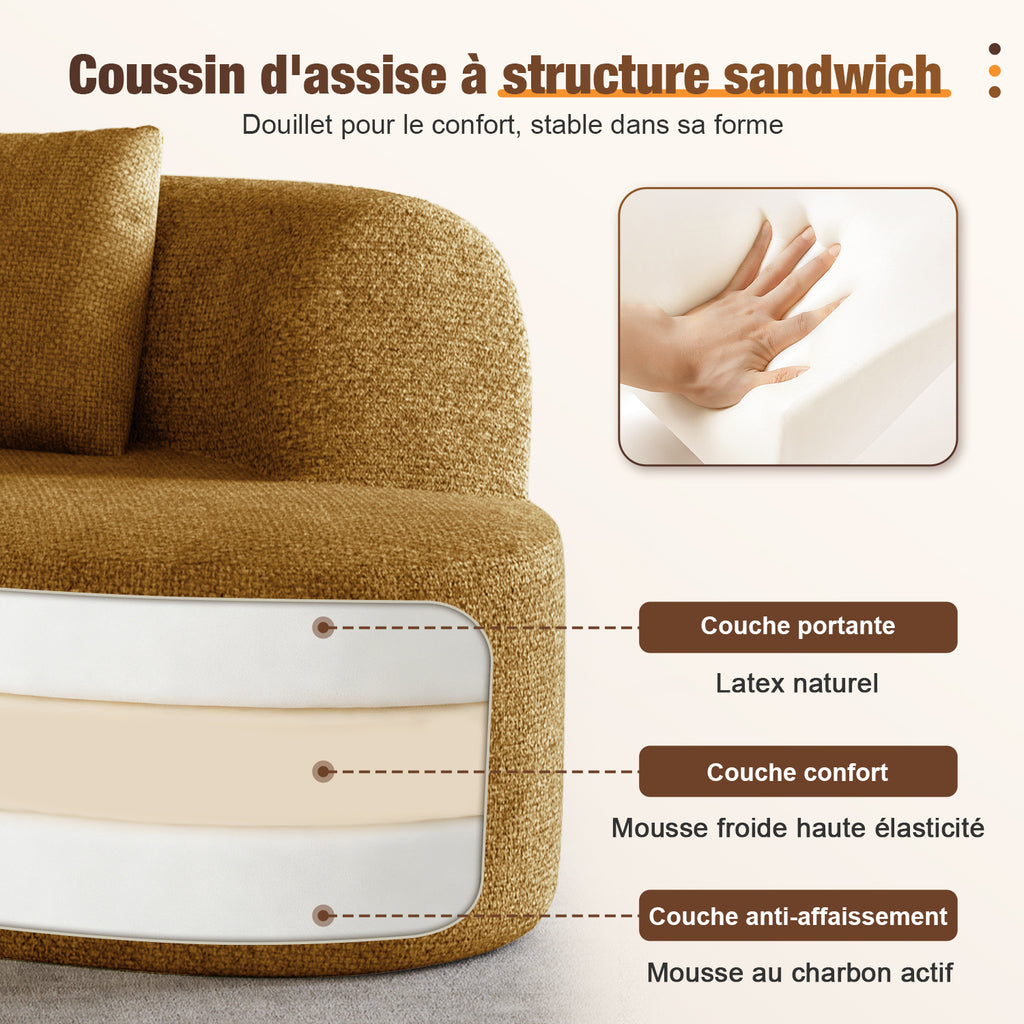 GTIMEX : Canapé 2 places série Lexzurn, 168 x 90 x 67 cm, Capacité de charge statique : 270 kg, Canapé modulable en chenille, Aucun assemblage requis, Canapé sans armatures, Canapé rembourré au design incurvé avec 3 coussins décoratifs pour salon et