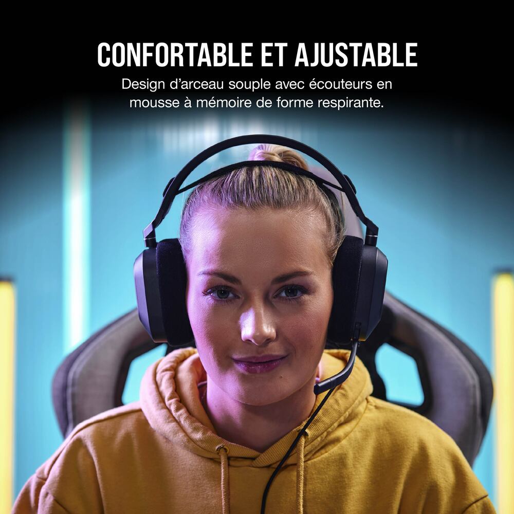 Corsair HS80 RGB USB Casque Gaming Filaire USB - Micro rabattable - Carbone