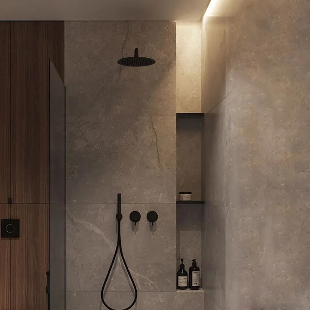 Homary Ensemble de douche mural rond noir 250 mm 2 fonctions avec douchette
