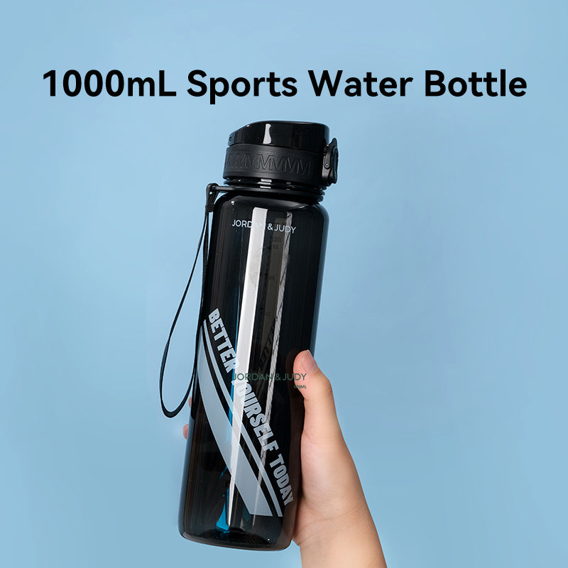 JORDAN & JUDY Gourde de sport en Tritan avec poignée 1000 ml - Noir uni