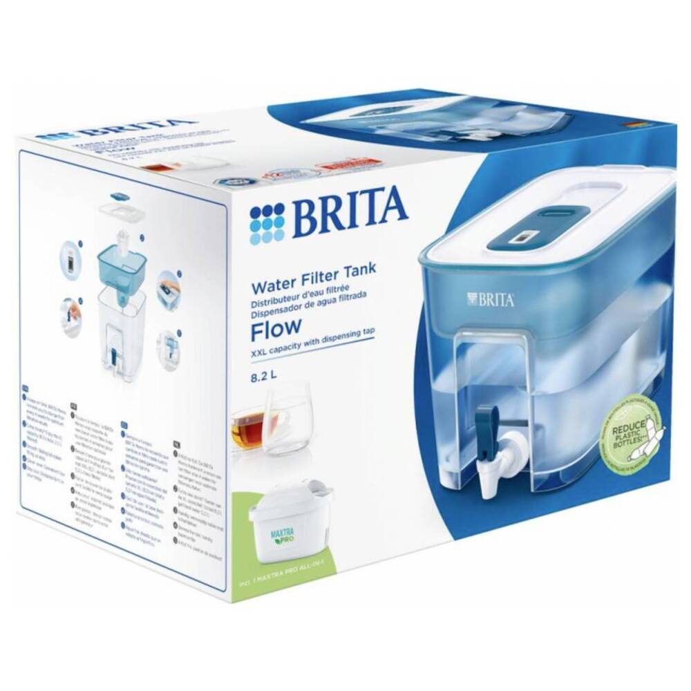BRITA Flow, distributeur d'eau filtrée blanc et bleu pétrole avec cartouche Maxtra Pro 8.2L