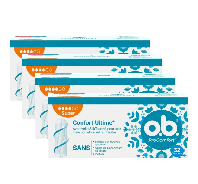 O.b. ProComfort Tampons Super 4 paquets de 32 unités, 140 unités