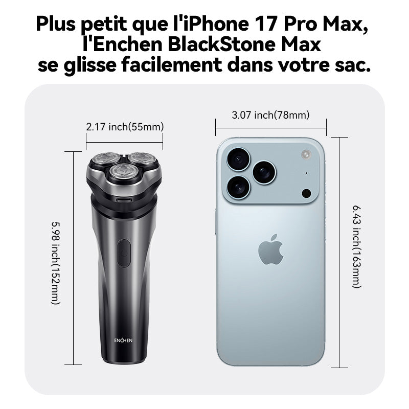 Rasoir électrique ENCHEN Blackstone Max 100 % étanche avec têtes flexibles 3D et tondeuse de précision rétractable, 1 pièce.