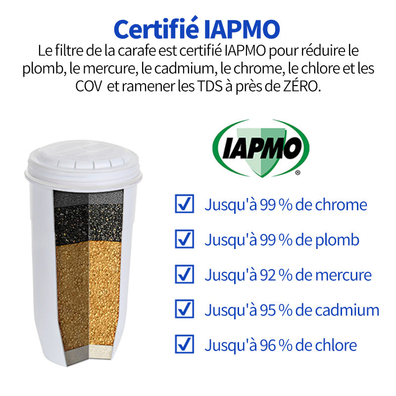 VIVREAL Filtre à eau compatible avec les carafes Zerowater, Système de filtration 5 étapes, Élimine le chlore, le plomb, le mercure, le cadmium et autres métaux lourds