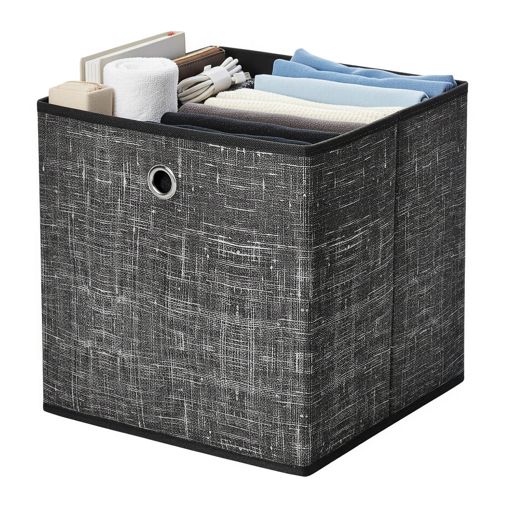 JOYFURNOS Lot de 6 Boîtes de Rangement Pliables avec Poignées, Organiseurs pour Vêtements, pour Étagères, Tissu Non-Tissé, Noir