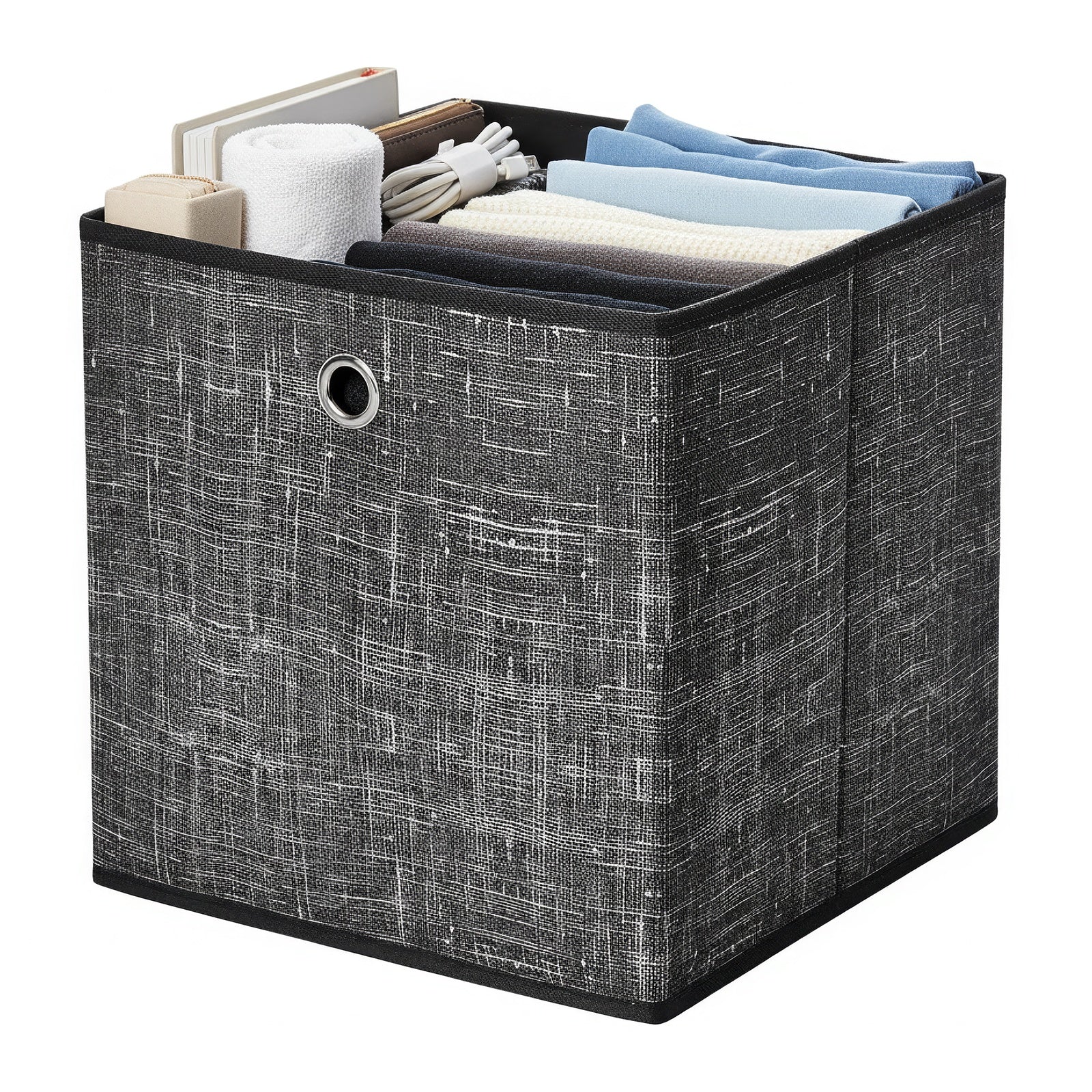 JOYFURNOS Lot de 6 Boîtes de Rangement Pliables avec Poignées, Organiseurs pour Vêtements, pour Étagères, Tissu Non-Tissé, Noir