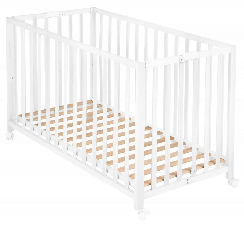 roba Lit bébé pliant en hêtre 60 x 120 cm avec roulettes avec freins (Blanc)roba Lit bébé pliant en hêtre 60 x 120 cm avec roulettes avec freins (Blanc)