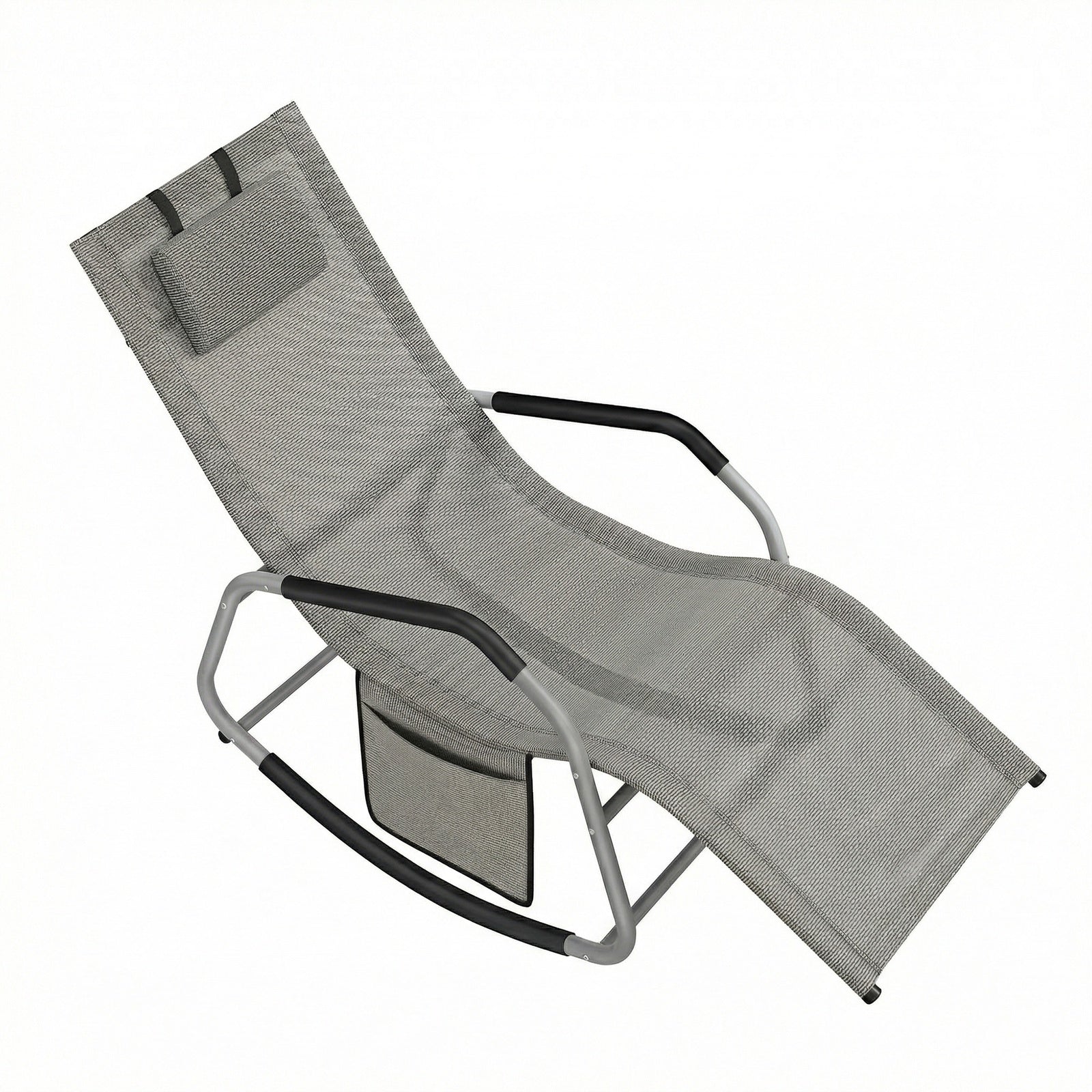 JOYFURNOS Chaise Relax de Jardin, Fauteuil à Bascule avec Poche, Cadre en Acier, Tissu Respirant, Gris Tourterelle