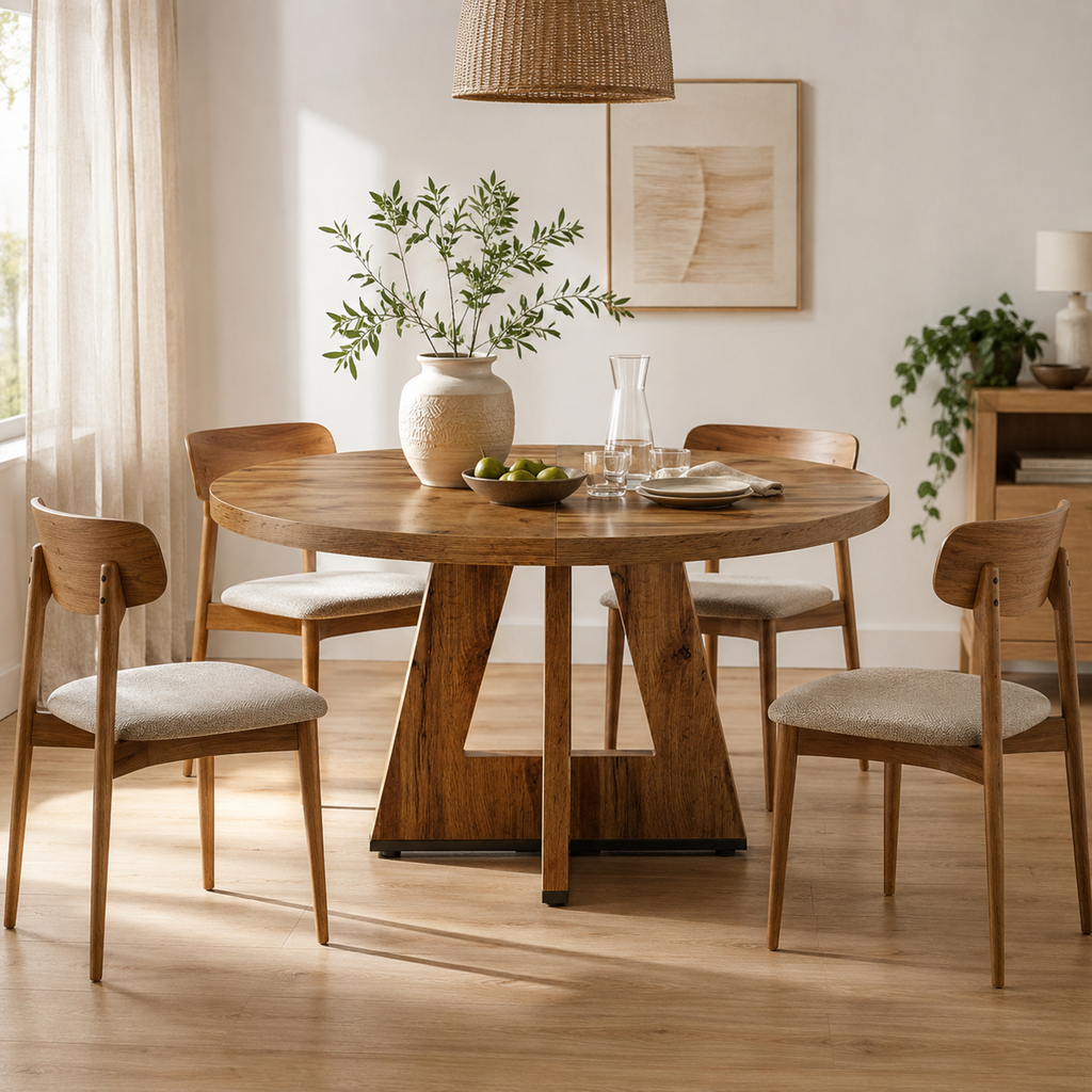 LANTINE Table à manger ronde, Table de cuisine 120 cm pour 4 personnes, Table ronde style ferme pour salle à manger et salon à domicile (Table uniquement)