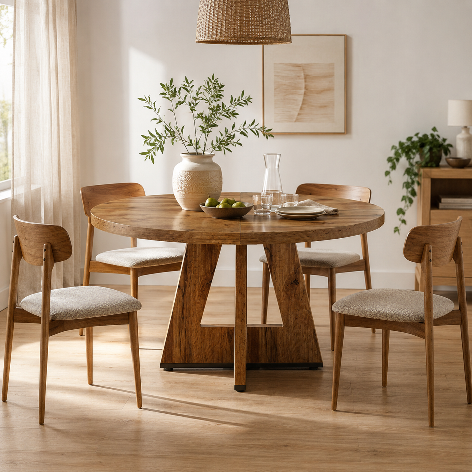LANTINE Table à manger ronde, Table de cuisine 120 cm pour 4 personnes, Table ronde style ferme pour salle à manger et salon à domicile (Table uniquement)