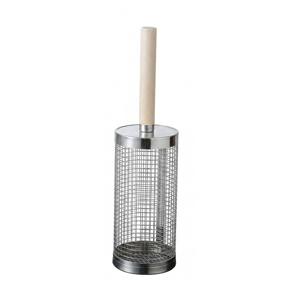 Huacan Panier rond à barbecue, Seau de barbecue d’extérieur, Cage de fumage pour barbecue portable, Panier roulant rotatif en acier inoxydable, Petit