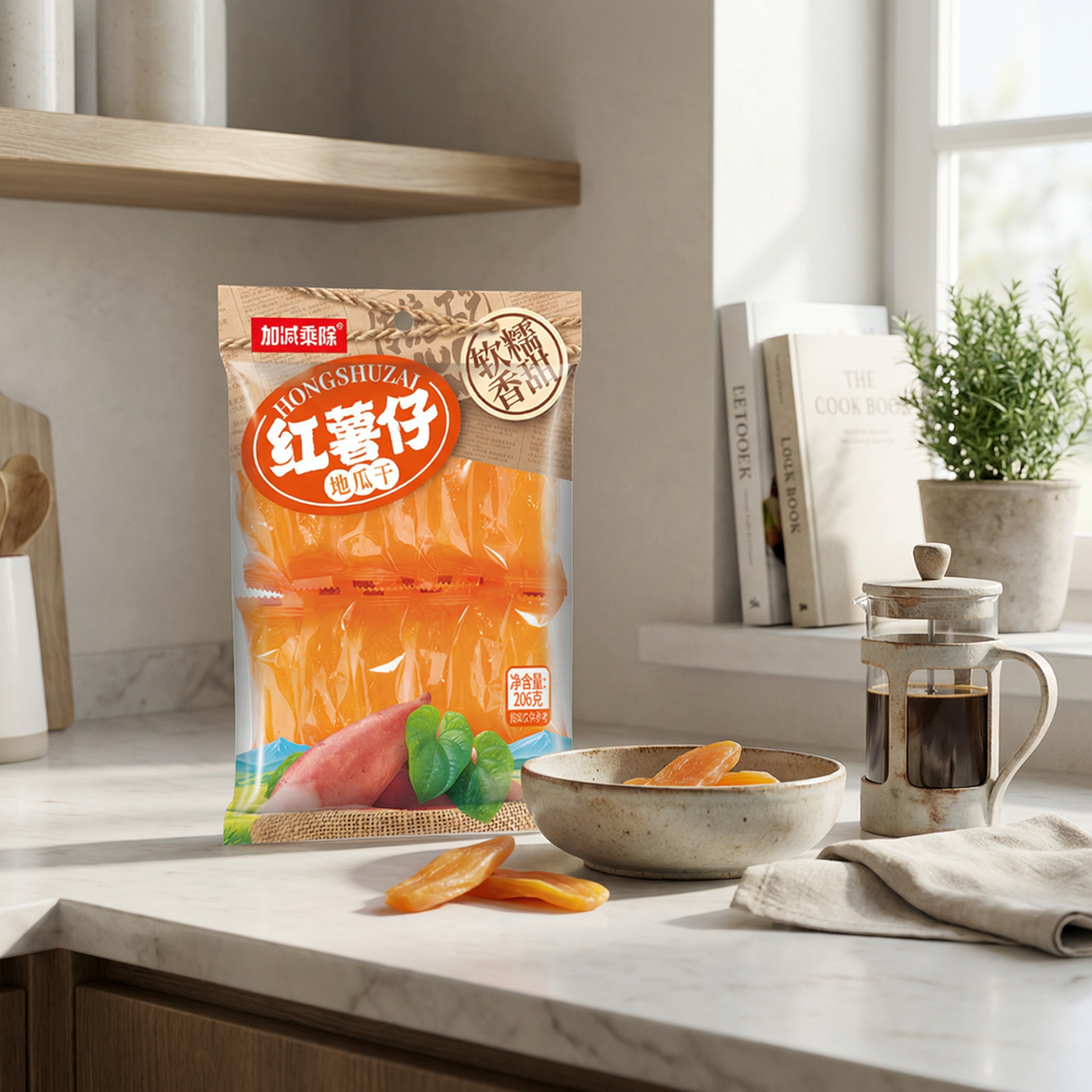 Jia Jian Cheng Chu Hongshuzai Patates douces séchées, 206 g