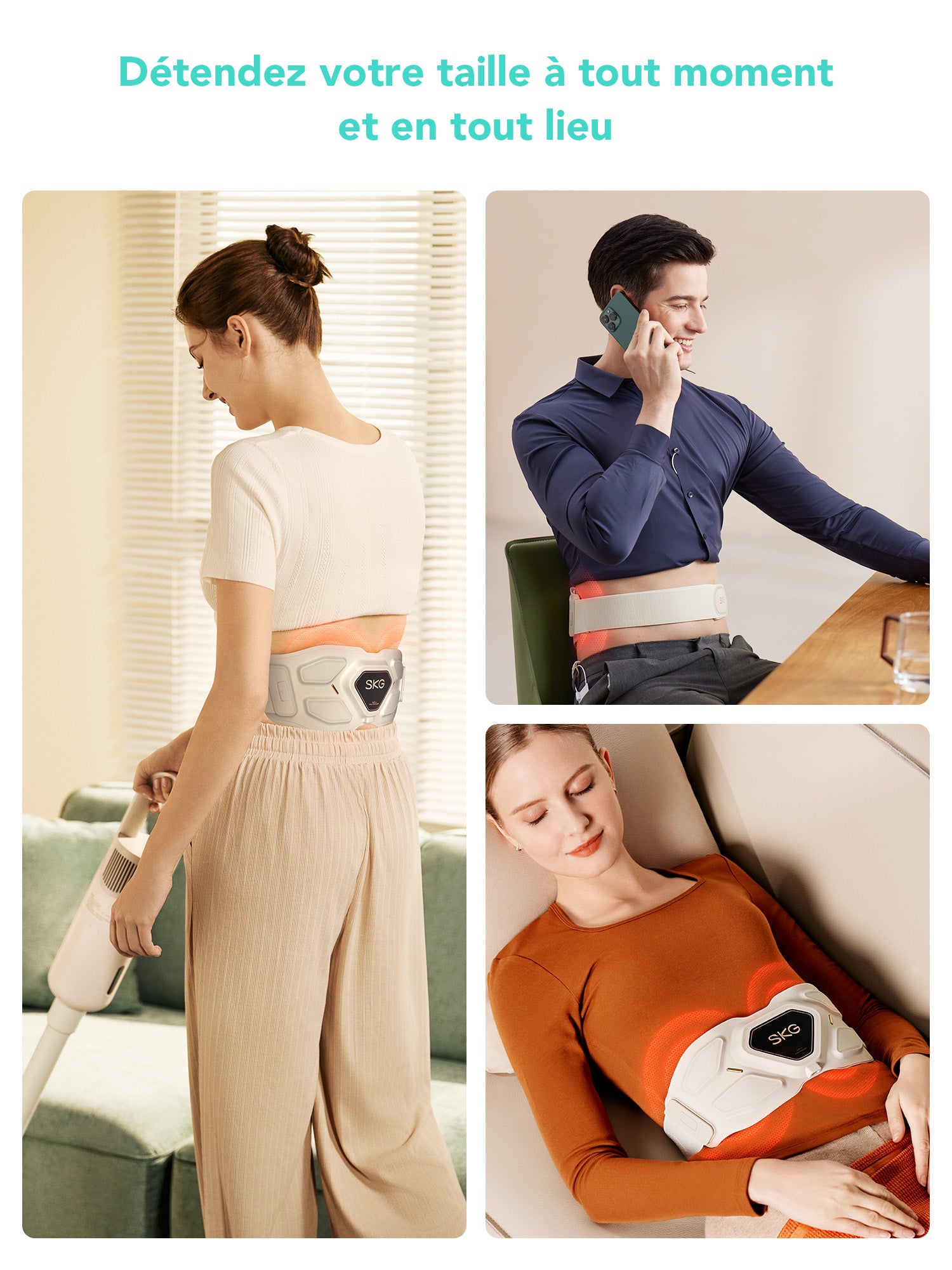 SKG W9 Pro Masseur de bas du dos Fréquence moyenne EMS+TENS + Lumière rouge 630 nm Moxibustion pour le soulagement de la douleur Cadeau pour partenaire