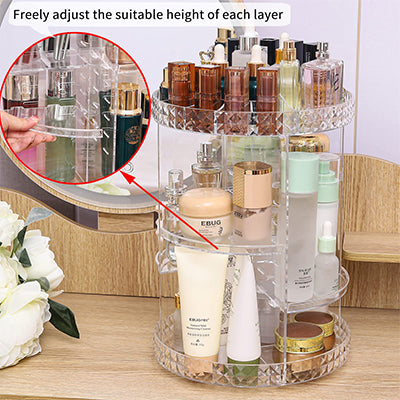 Vilscijon Porte-pinceaux de maquillage transparent rotatif, Organisateur de bureau pour rouge à lèvres et cosmétiques de grande capacité, Étagère de rangement transparente rotative pour crayons à sourcils