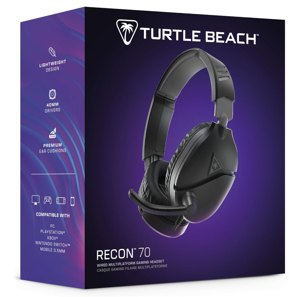 TURTLE BEACH Recon 70 PC Casque Gaming Filaire (Prise 3.5mm) - Micro Muet par Basculement - PC, PS5, Xbox Series X|S, Switch 2 & Plus - Noir