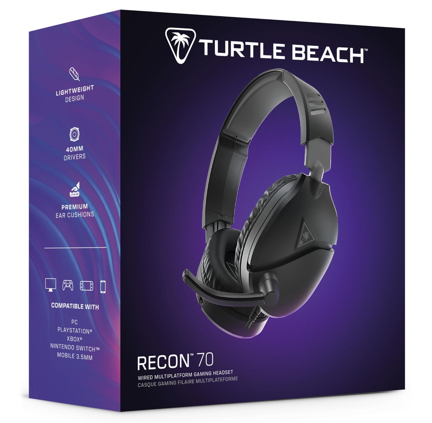TURTLE BEACH Recon 70 PC Casque Gaming Filaire (Prise 3.5mm) - Micro Muet par Basculement - PC, PS5, Xbox Series X|S, Switch 2 & Plus - Noir