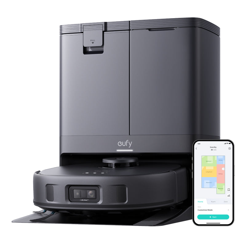 eufy X10 Pro Omni Aspirateur robot laveur avec station d'aspiration, 8 000 Pa, Vidage/remplissage automatiques, 2 serpillières à relevage automatique avec lavage/séchage automatiques