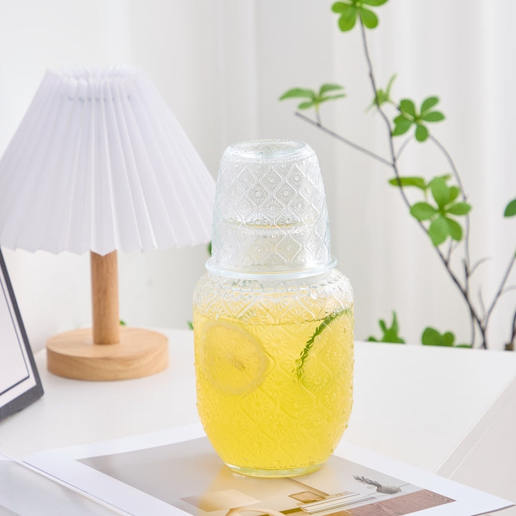 Begonia Lot de 2 pichets en verre, 1 000 ml, avec 2 gobelets de 270 ml, motif floral, distributeur de boissons pour l’été