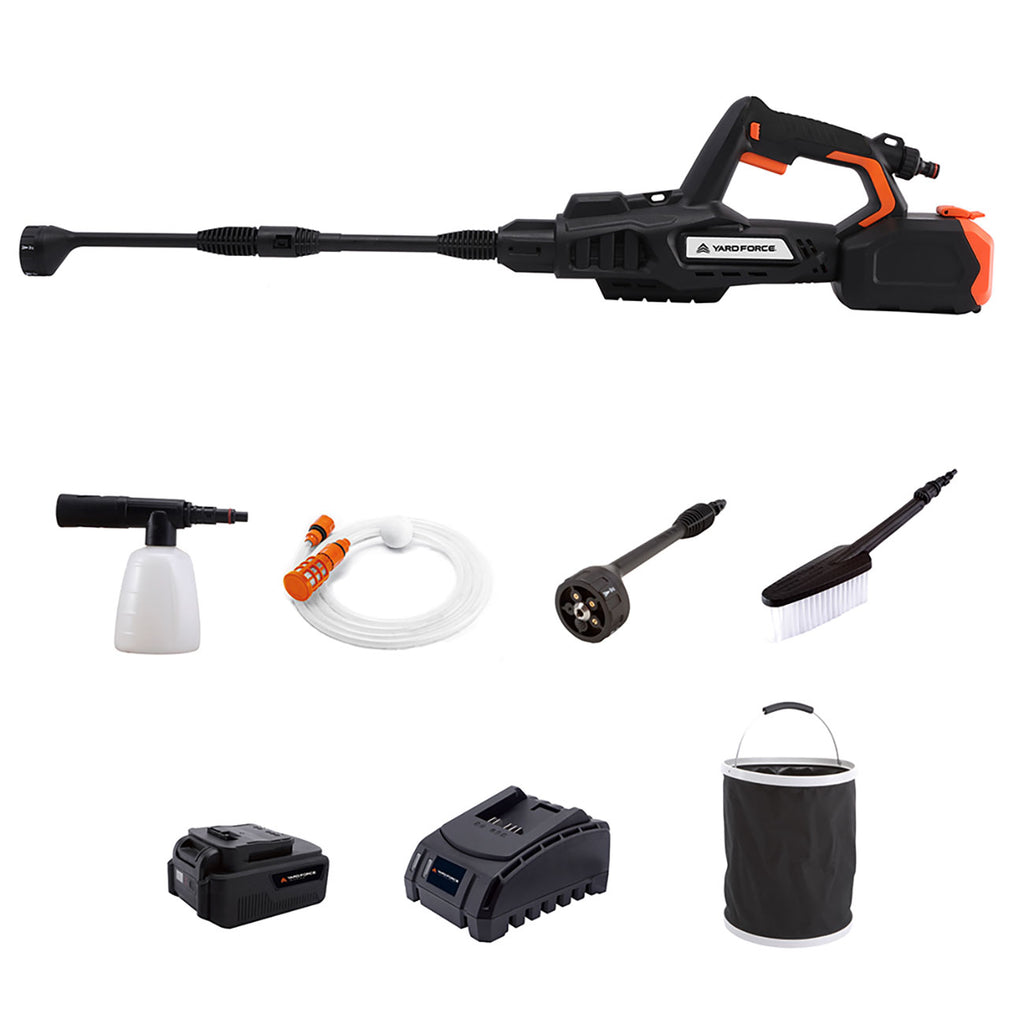 Yard Force Nettoyeur Haute Pression Sans Fil 20V, 665 PSI Nettoyeur Portable avec Buse 5-en-1 et Réservoir à Mousse, Système Auto-Amorçant pour Voiture, Terrasse, Jardin et Maison