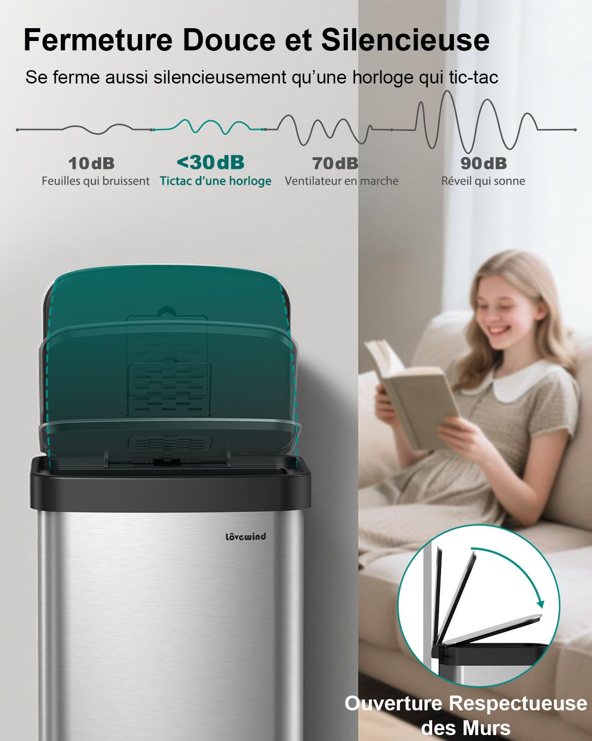 Lovewind Poubelle de cuisine Lovewind, Poubelle en acier inoxydable 16 gallons / 60 litres avec couvercle à fermeture douce, Grand poubelle de cuisine en métal avec bac à liquide amovible, Poubelle de recyclage pour cuisine bureau, Noir